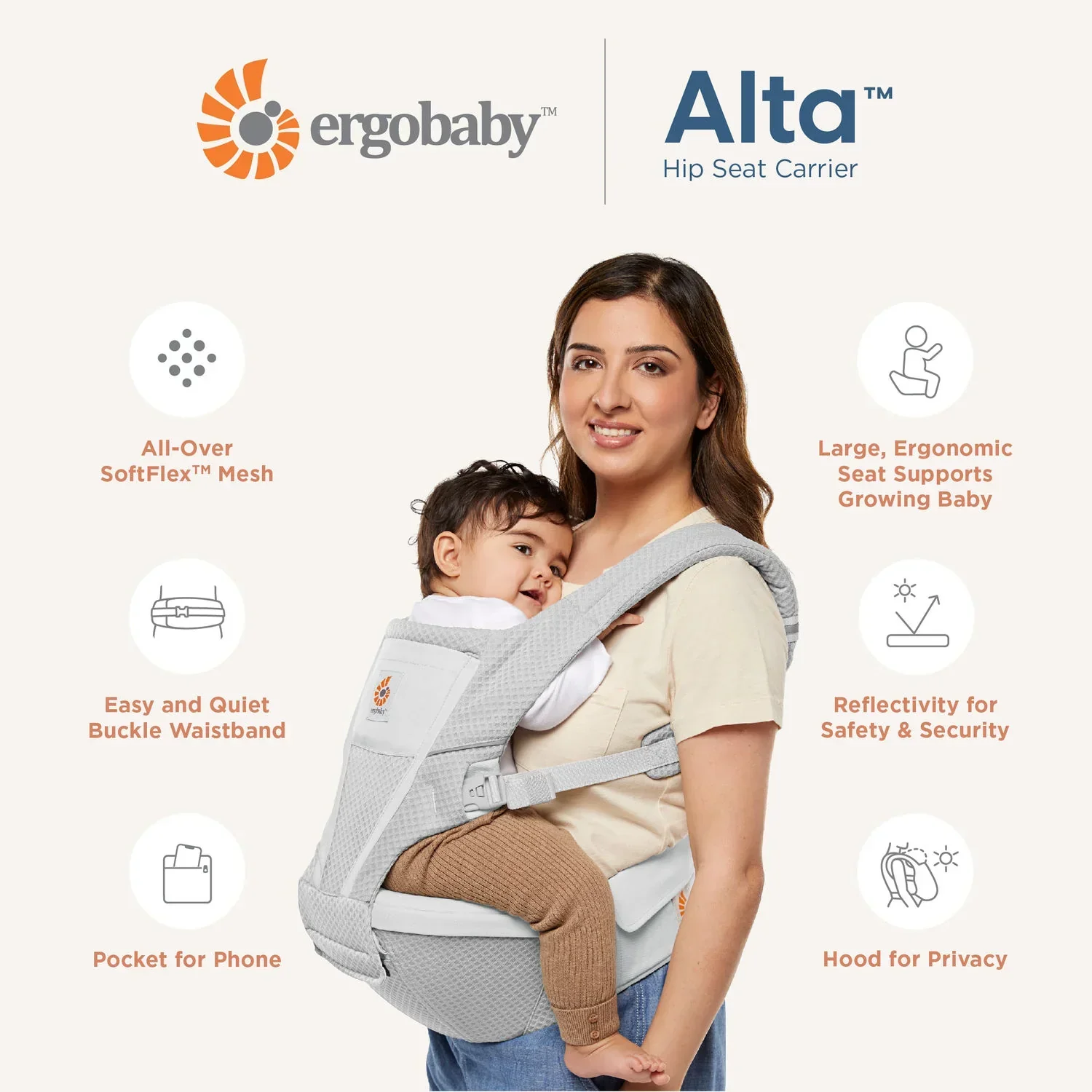 Ergobaby Alta Hip Seat, Baby Carrier for Ages 4–48 Months - Image 8