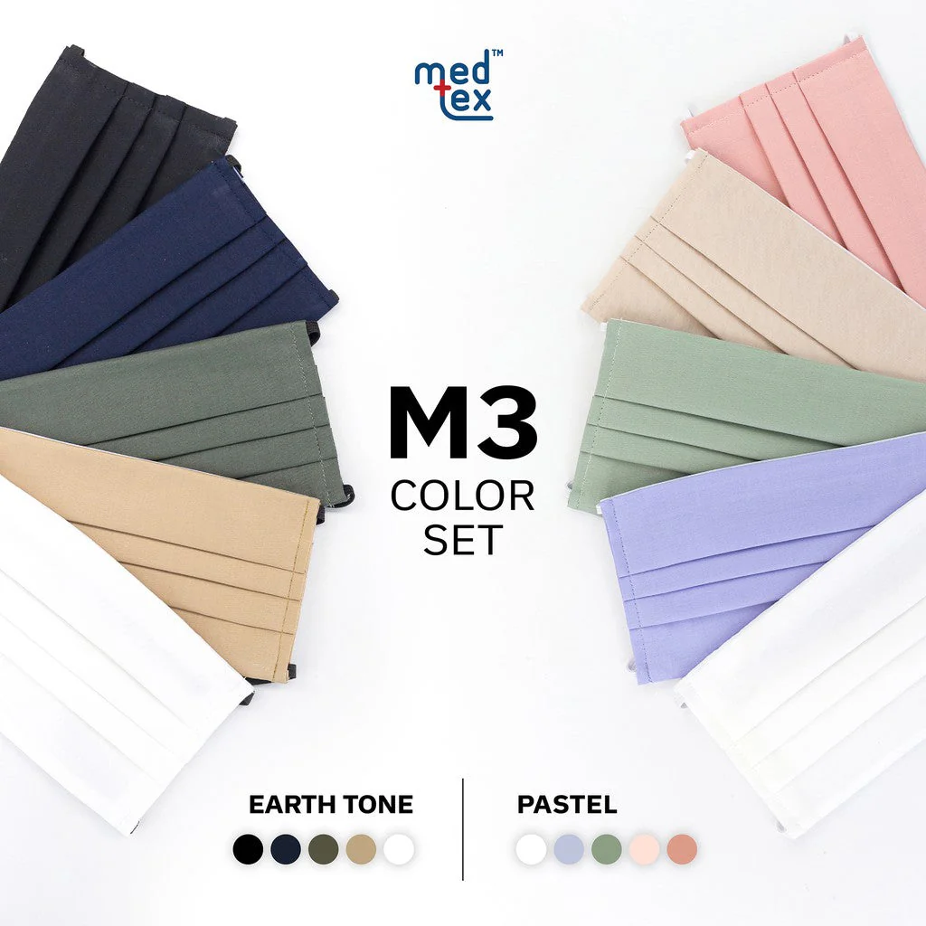 Medtex M3 Color Set 3-Layer Muslin Fabric Mask, Multi-color Set (5 pieces/pack) - Image 3