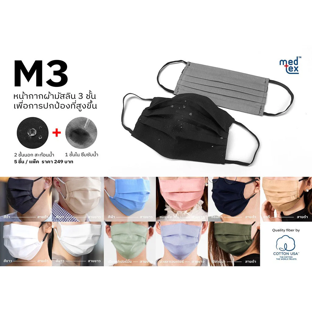 Medtex M3 Color Set 3-Layer Muslin Fabric Mask, Multi-color Set (5 pieces/pack) - Image 4